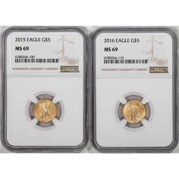 Lot of 2015-2016 $5 American Gold Eagle Coins NGC MS69