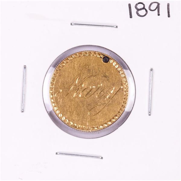 1891 Gold Sovereign Love Token Coin Holed