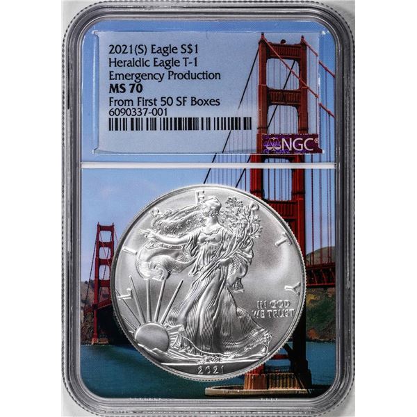 2021-(S) Type 1 $1 American Silver Eagle Coin NGC MS70 From First 50 SF Boxes