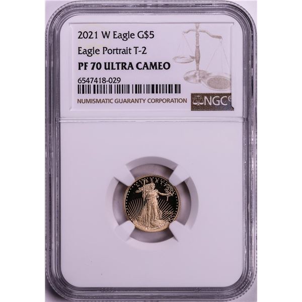 2021-W Type 2 $5 Proof American Gold Eagle Coin NGC PF70 Ultra Cameo