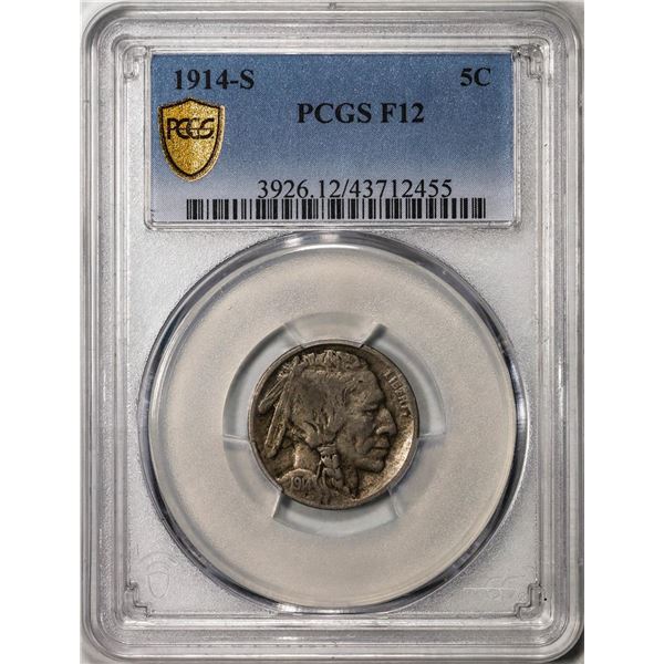 1914-S Buffalo Nickel Coin PCGS F12