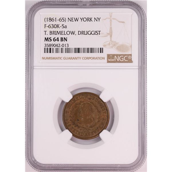 (1861-65) New York NY T. Brimelow Druggist Civil War Token NGC MS64BN