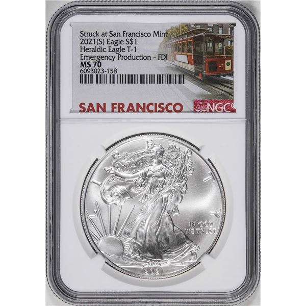 2021-(S) $1 Heraldic Type 1 American Silver Eagle Coin NGC MS70 FDI