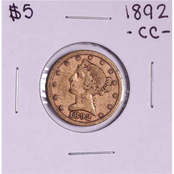 1892-CC $5 Liberty Head Half Eagle Gold Coin