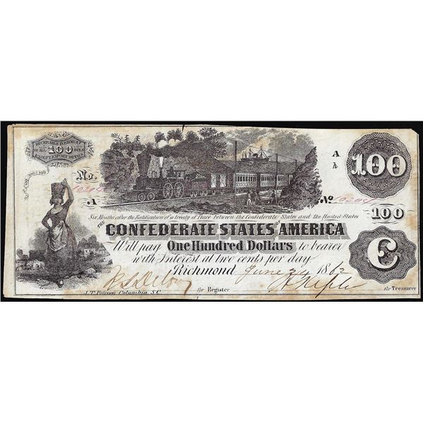 1862 $100 Confederate States of America Note