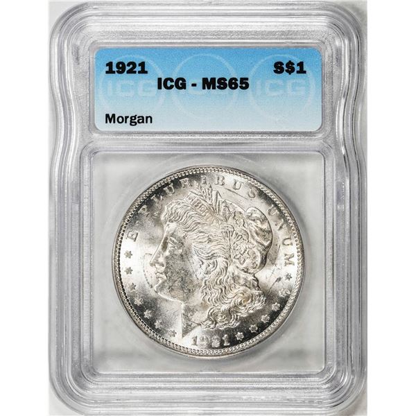 1921 $1 Morgan Silver Dollar Coin ICG MS65