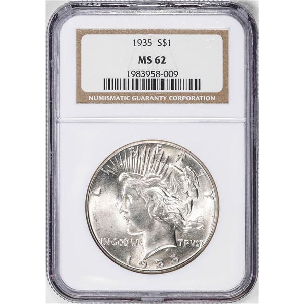 1935 $1 Peace Silver Dollar Coin NGC MS62