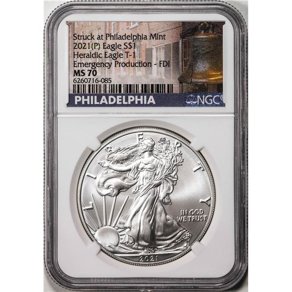 2021(P) Type 1 $1 American Silver Eagle Coin NGC MS70 First Day Issue Philadelphia