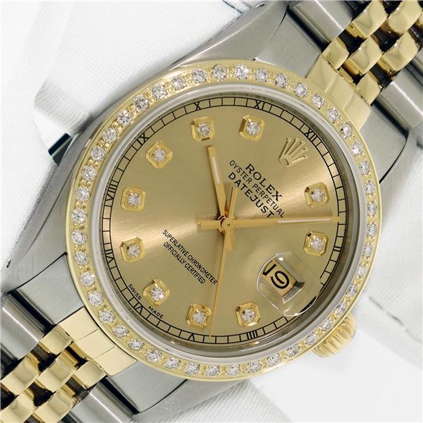 Rolex Men's Two Tone Champagne Diamond Datejust Wristwatch