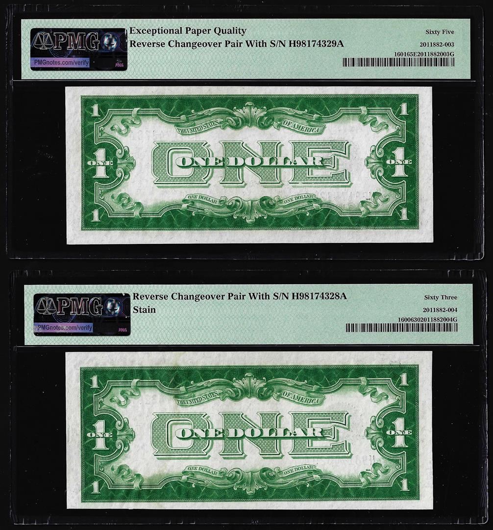 Reverse Changeover Pair 1928A/1928 $1 Silver Certificate Notes PMG Reverse Changeover Pair 1928A/1928 $1 Silver Certificate Notes PMG