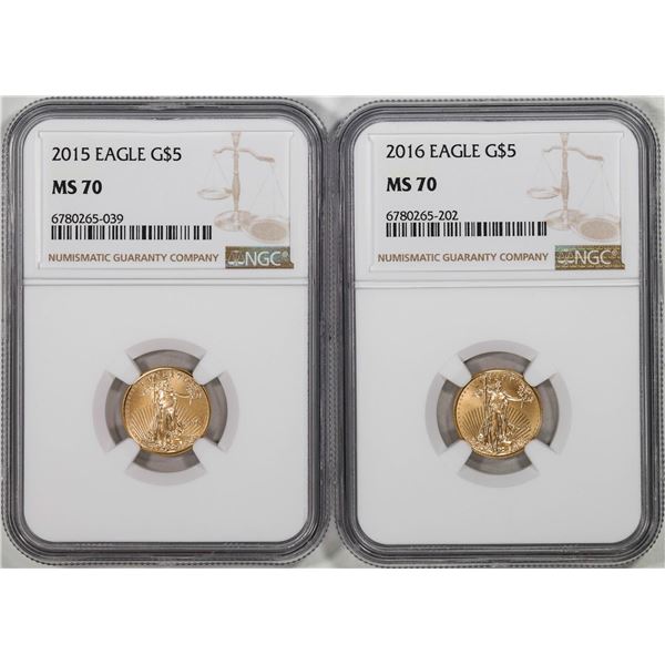 Lot of 2015-2016 $5 American Gold Eagle Coins NGC MS70