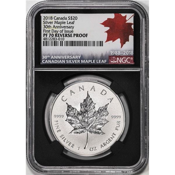 2018 Canada $20 Maple Leaf Silver Coin NGC PF70 Reverse Proof FDOI with COA