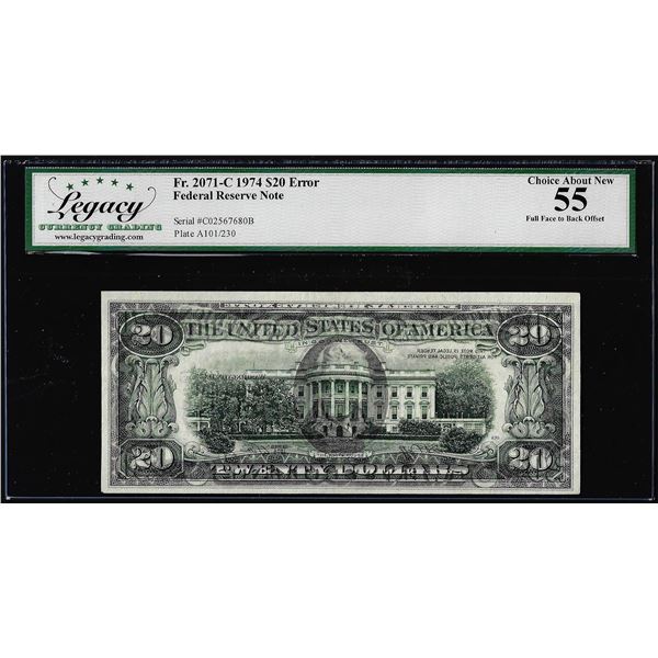 1974 $20 Federal Reserve Note Full Offset Error Legacy Choice About New 55