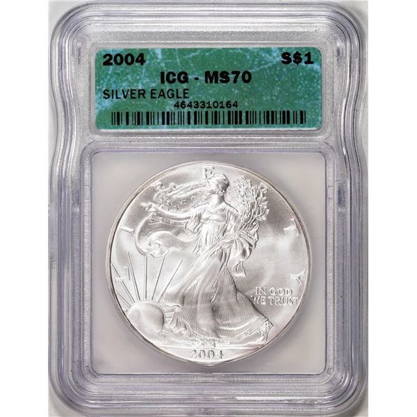 2004 $1 American Silver Eagle Coin ICG MS70