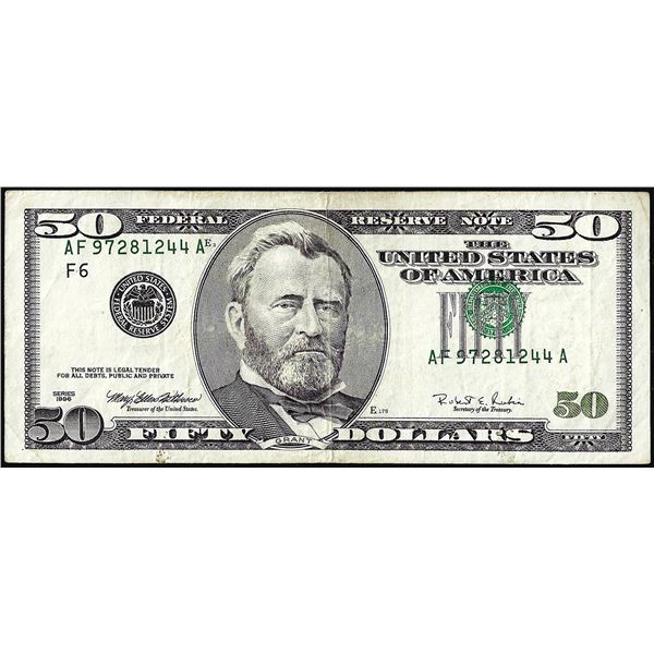 1996 $50 Federal Reserve Note Misaligned Overprint Error