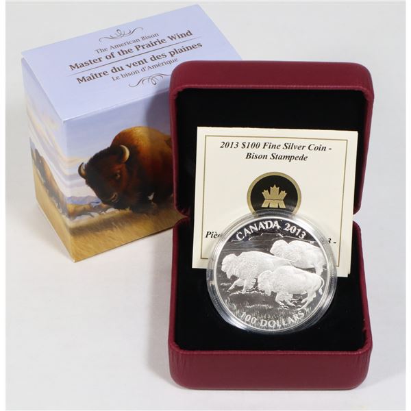 2013 CANADIAN $100 FINE SILVER (99.99%) BISON