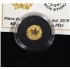 Image 2 : 2019 CANADIAN 25CENT PURE GOLD (99.99%) 40TH