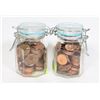 Image 1 : LOT OF PENNIES TWO SMALL GLASS JARS