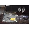 Image 1 : ETCHED GLASS STEMWARE & PLATTER (3 PCS)