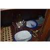Image 2 : PORCELAIN DISHES, ASSORTED FORKS & SPOONS (SOME STERLING), CRANBERRY GLASS BOWL, BRASS KEY & CARMESI