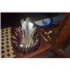 Image 3 : PORCELAIN DISHES, ASSORTED FORKS & SPOONS (SOME STERLING), CRANBERRY GLASS BOWL, BRASS KEY & CARMESI