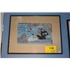 Image 1 : HIROSHIGE WOOD BLOCK PRINT, FRAMED & MATTED W/"SILK", 1 SEATED FEMALE, 1 SEATED MALE & 2 MALES STAND