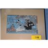 Image 2 : HIROSHIGE WOOD BLOCK PRINT, FRAMED & MATTED W/"SILK", 1 SEATED FEMALE, 1 SEATED MALE & 2 MALES STAND