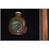 Image 2 : CHINESE JASPER DEEP RELIEF CRICKET SNUFF BOTTLE W/JADE TOP (2 3/4")