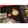 Image 2 : LARGE SILVER BELT BUCKLE, ASHTRAY, POCKET WATCH & PLAQUE (SIGNED) (4 PCS)