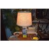 Image 1 : BLUE & WHITE PORCELAIN TABLE LAMPS W/FLORAL MOTIF & SHADES (PAIR)