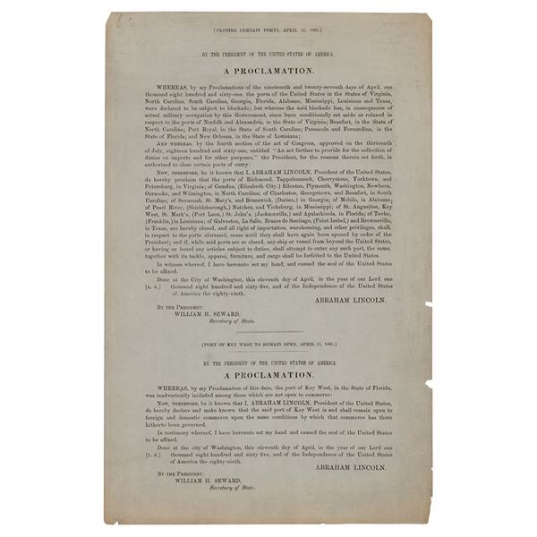 Abraham Lincoln Rare Printing of Last Proclamations