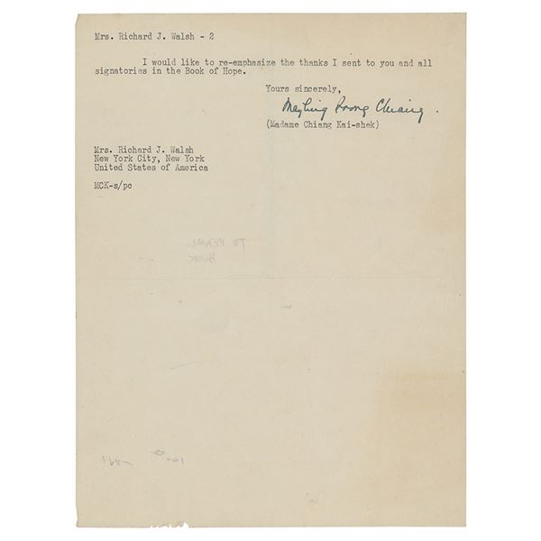 Madame Chiang Kai-shek Typed Letter Signed to Pearl Buck