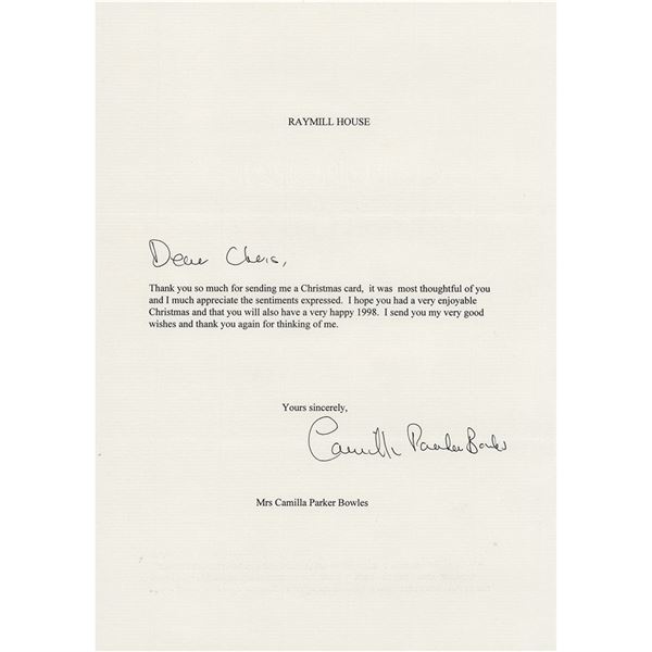 Camilla, Queen Consort Typed Letter Signed