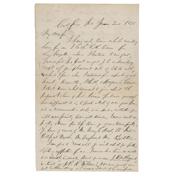 Schuyler Colfax (2) Autograph Letters Signed