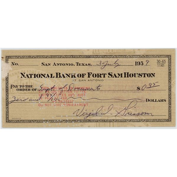 Gus Grissom Signed Check