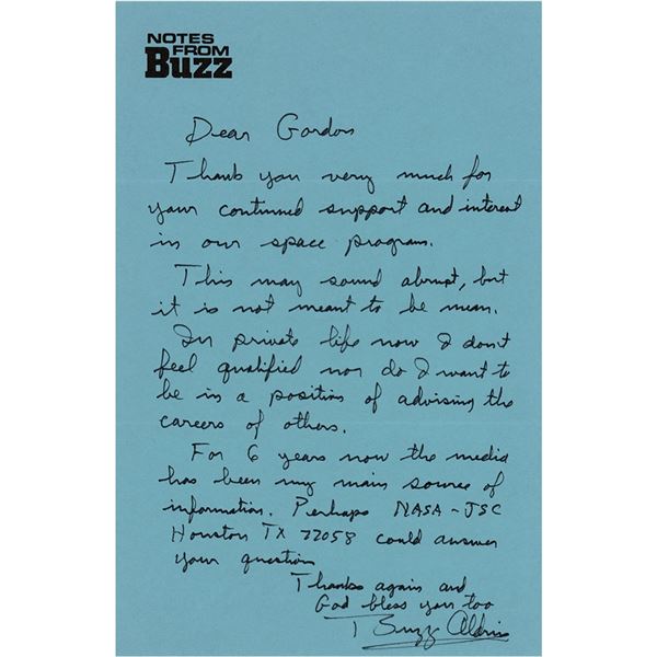 Buzz Aldrin Rare Autograph Letter Signed