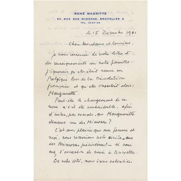 Rene Magritte Autograph Letter Signed