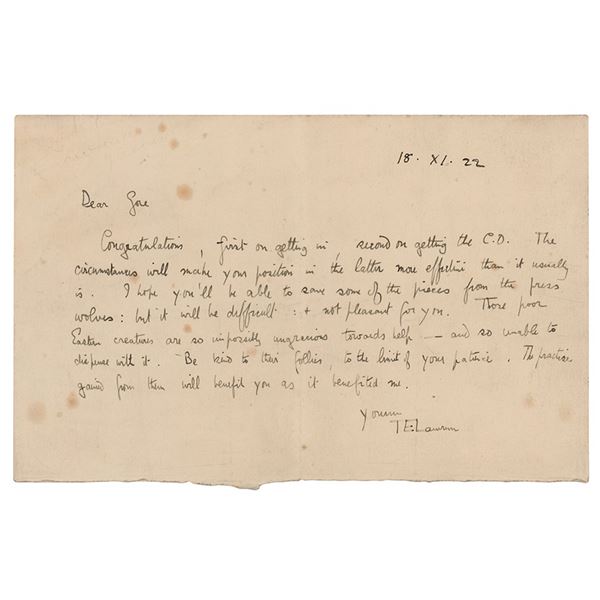 T. E. Lawrence Autograph Letter Signed