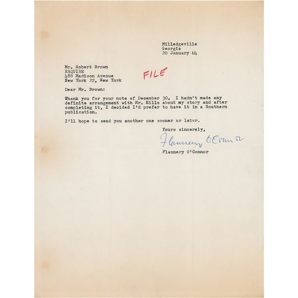 Flannery O'Connor Typed Letter Signed