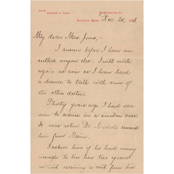 Edward Everett Hale Letter Signed