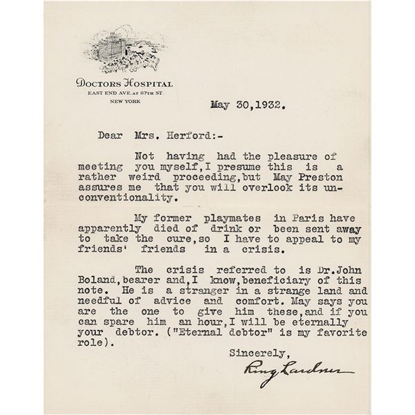 Ring Lardner Typed Letter Signed