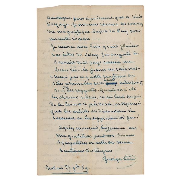 George Sand Autograph Letter Signed