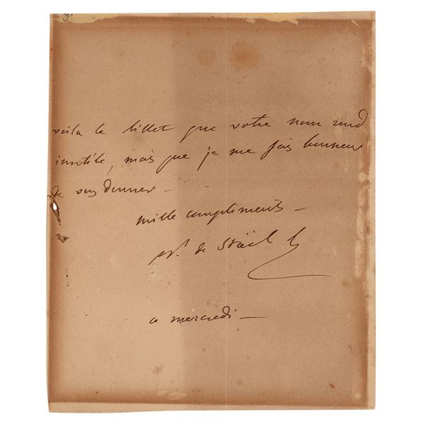 Madame de Stael Autograph Letter Signed