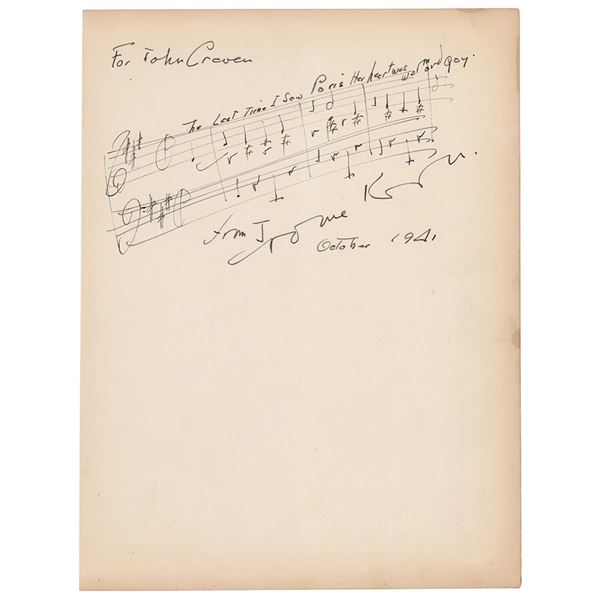 Jerome Kern Autograph Musical Quotation Signed