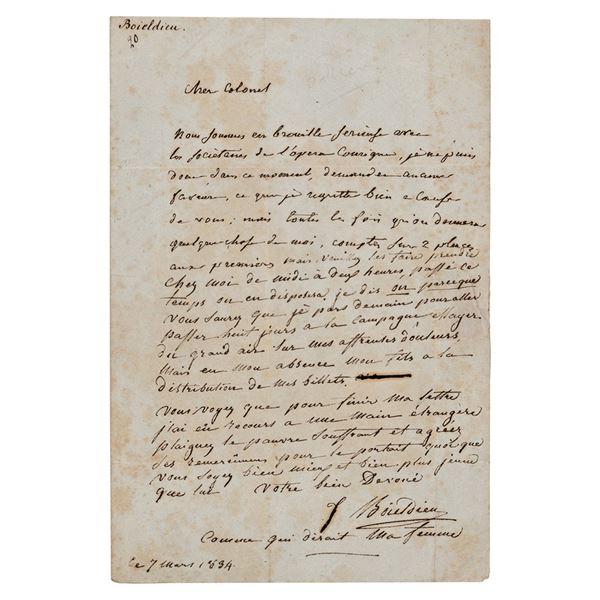 Francois-Adrien Boieldieu Letter Signed