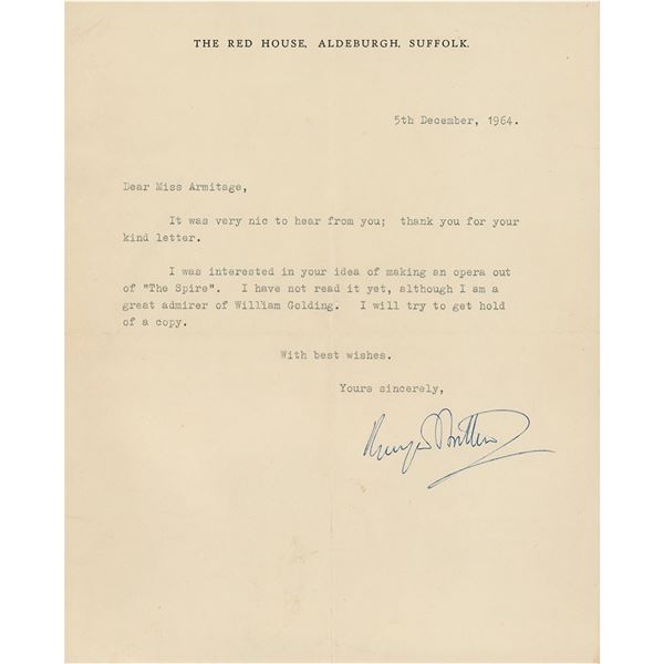 Benjamin Britten Typed Letter Signed