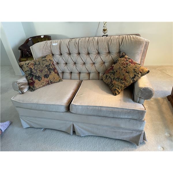 Mid Century Modern beige Loveseat &Accent Pillows