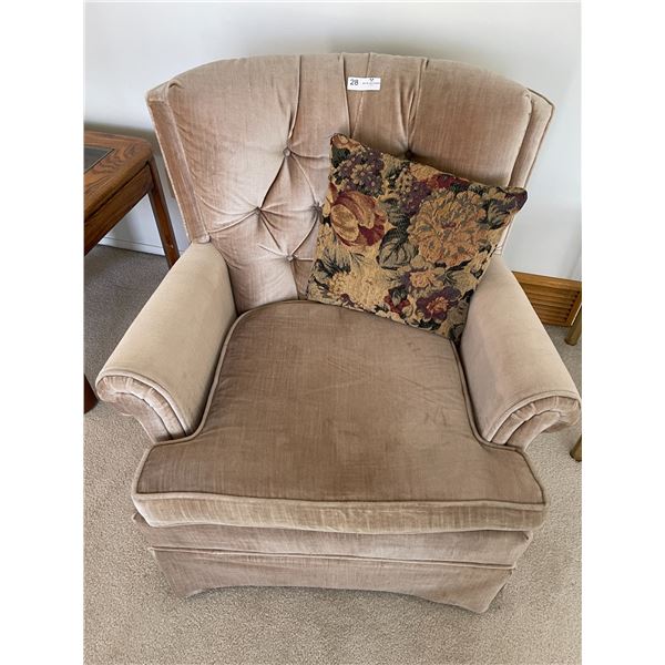 Beige Armchair with throw pillow 36" x33" H 34"