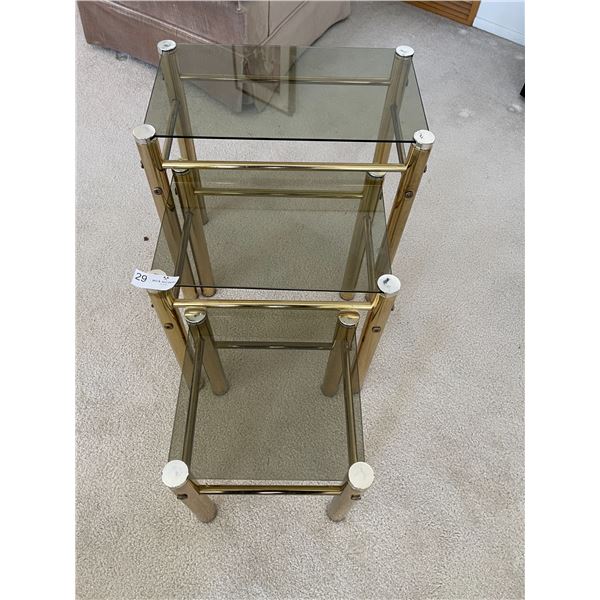 Brass & Glass Nesting Tables  18" x 10.5" H 19"