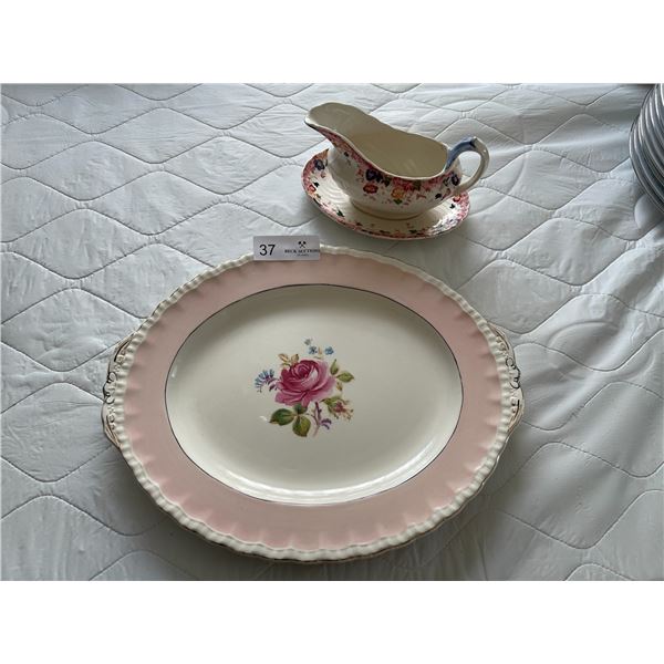 Serving Platter (Cream Metal Grindly England) & Gravel Boat